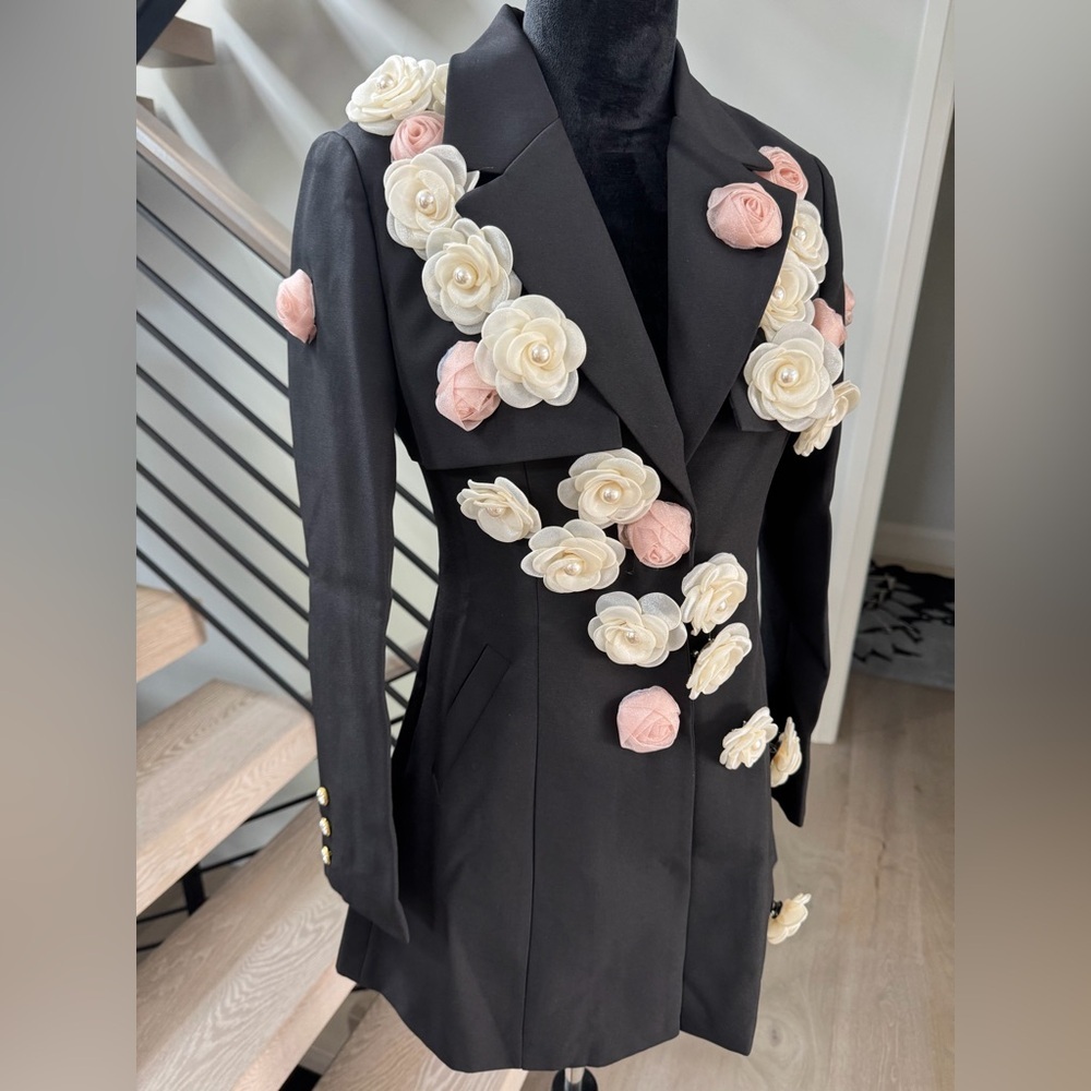 New Chic Black Floral Women's Blazer size S - Picture 10 of 11